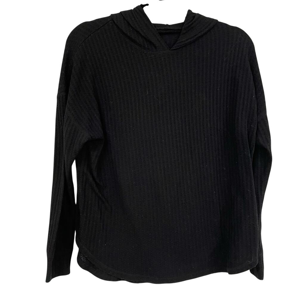 Chaser Black Waffle Knit Thermal Long Sleeve Sweater Womens M Hoodie Casual